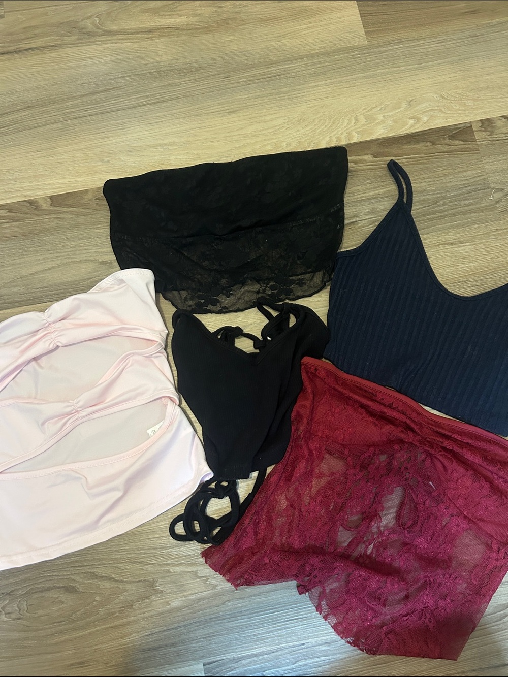 Mixed Women's Lace & Ribbed Tops - Black, Navy, Pink, Burgundy